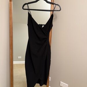 Princess Polly Black Wrap-Front Midi Slip Dress